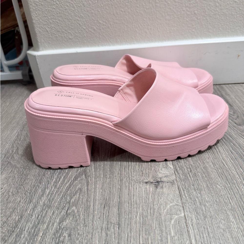 Call It Spring Light Pink Chunky Platform Sandal Mules